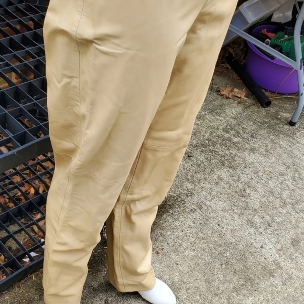 Vintage Dana Buchman Super Soft Trouser beige leather pants 8 - Picture 6 of 13